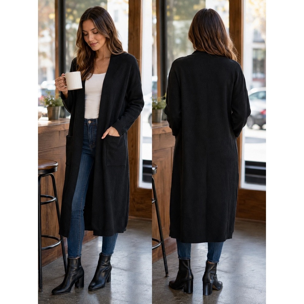 Babaton Lance Cardigan Sweater Small Black Wool Blend Longline Open Front